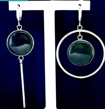 Серьги из серебра с камнем Гематит фото, цены