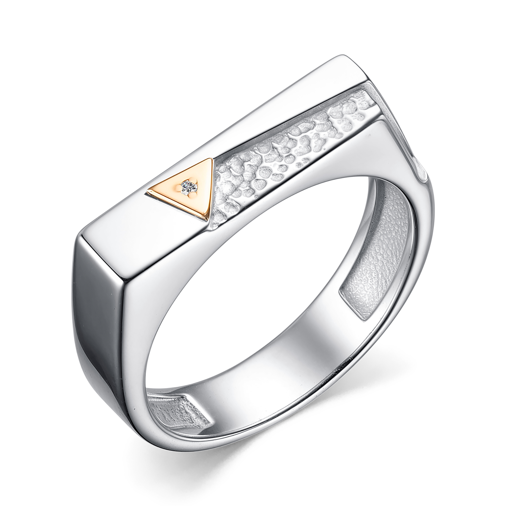 Кольцо из серебра с камнем Бриллиант, вставками золота фото, цены