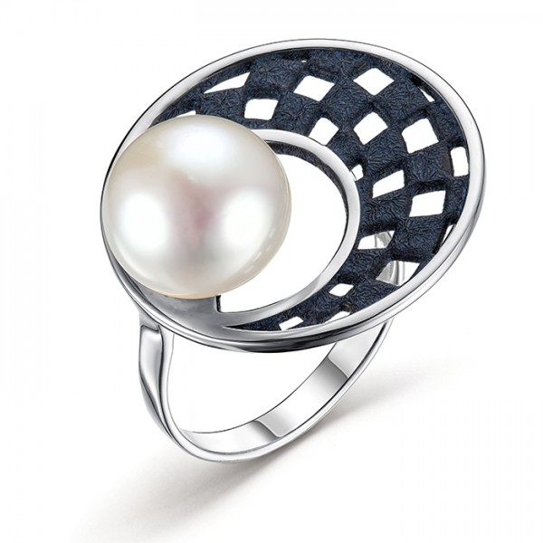 Кольцо из серебра с камнем Жемчуг, вставками эмали фото, цены