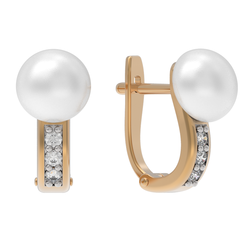 Серьги из золота с камнем Жемчуг, Фианит фото, цены