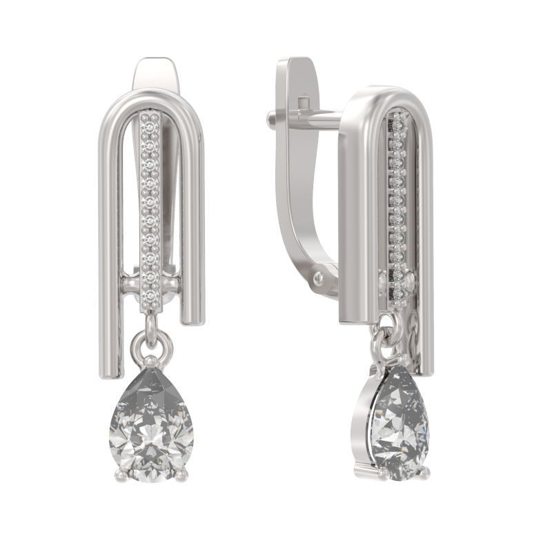 Серьги из серебра с камнем Фианит фото, цены