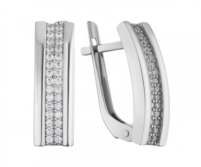 Серьги из серебра с камнем Фианит фото, цены