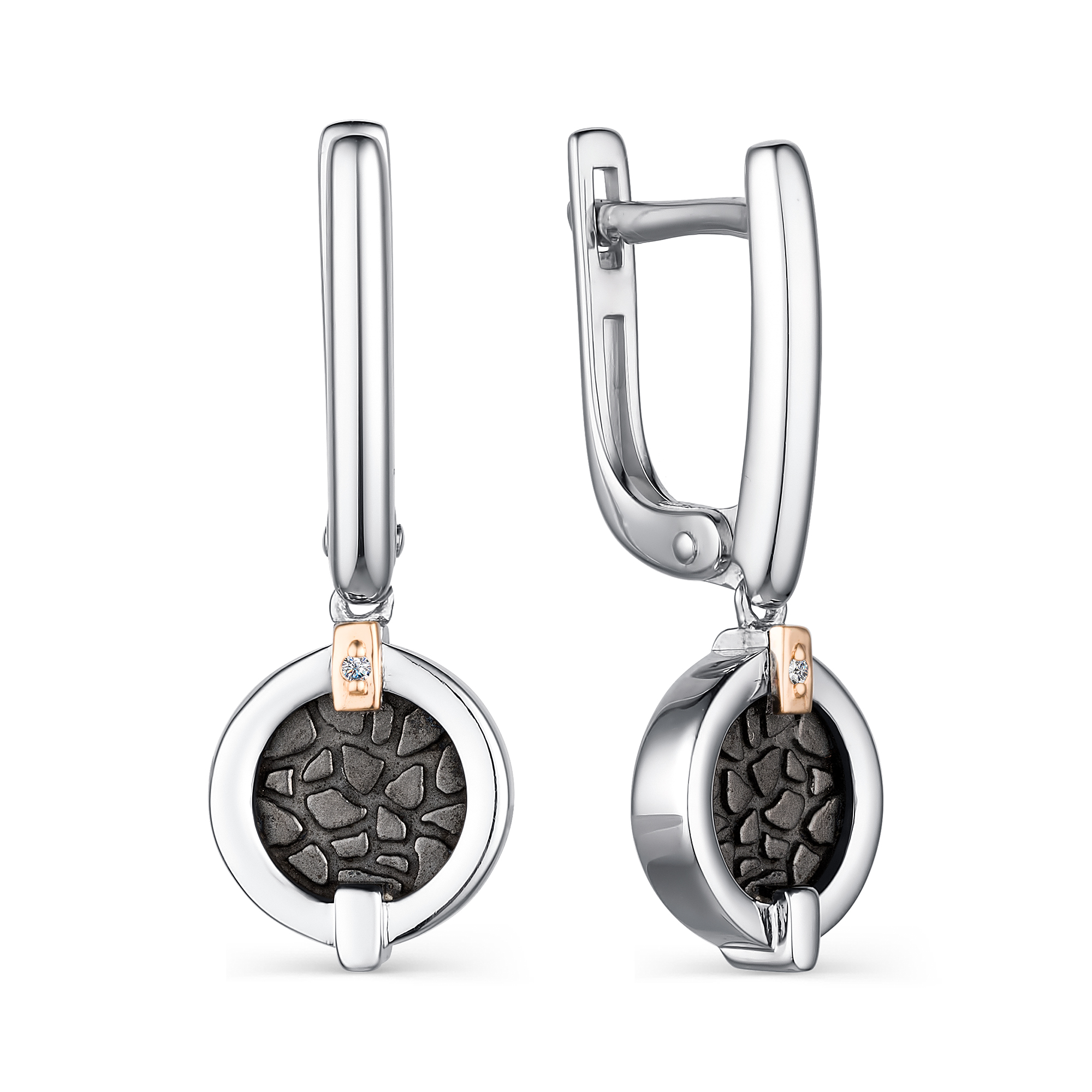 Серьги из серебра с камнем Бриллиант, вставками золота фото, цены