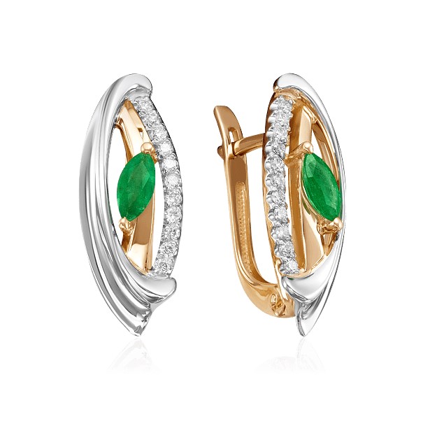 Серьги из золота с камнем Бриллиант, Изумруд фото, цены