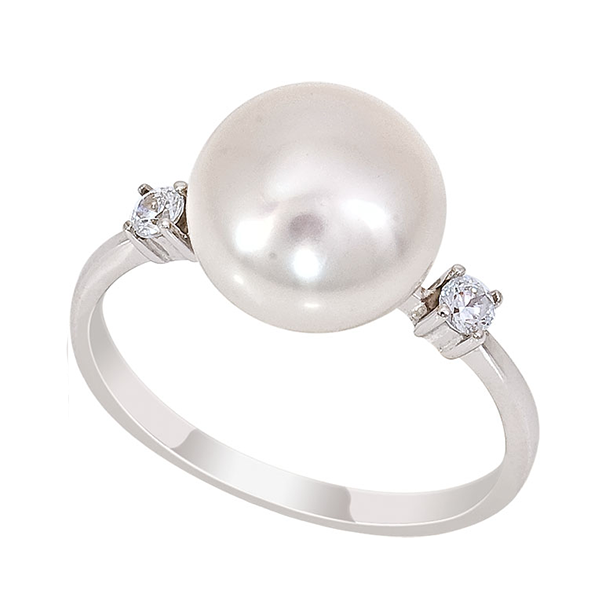 Кольцо из серебра с камнем Жемчуг, Фианит фото, цены