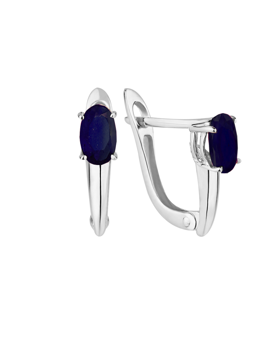 Серьги из белого золота с камнем Сапфир фото, цены