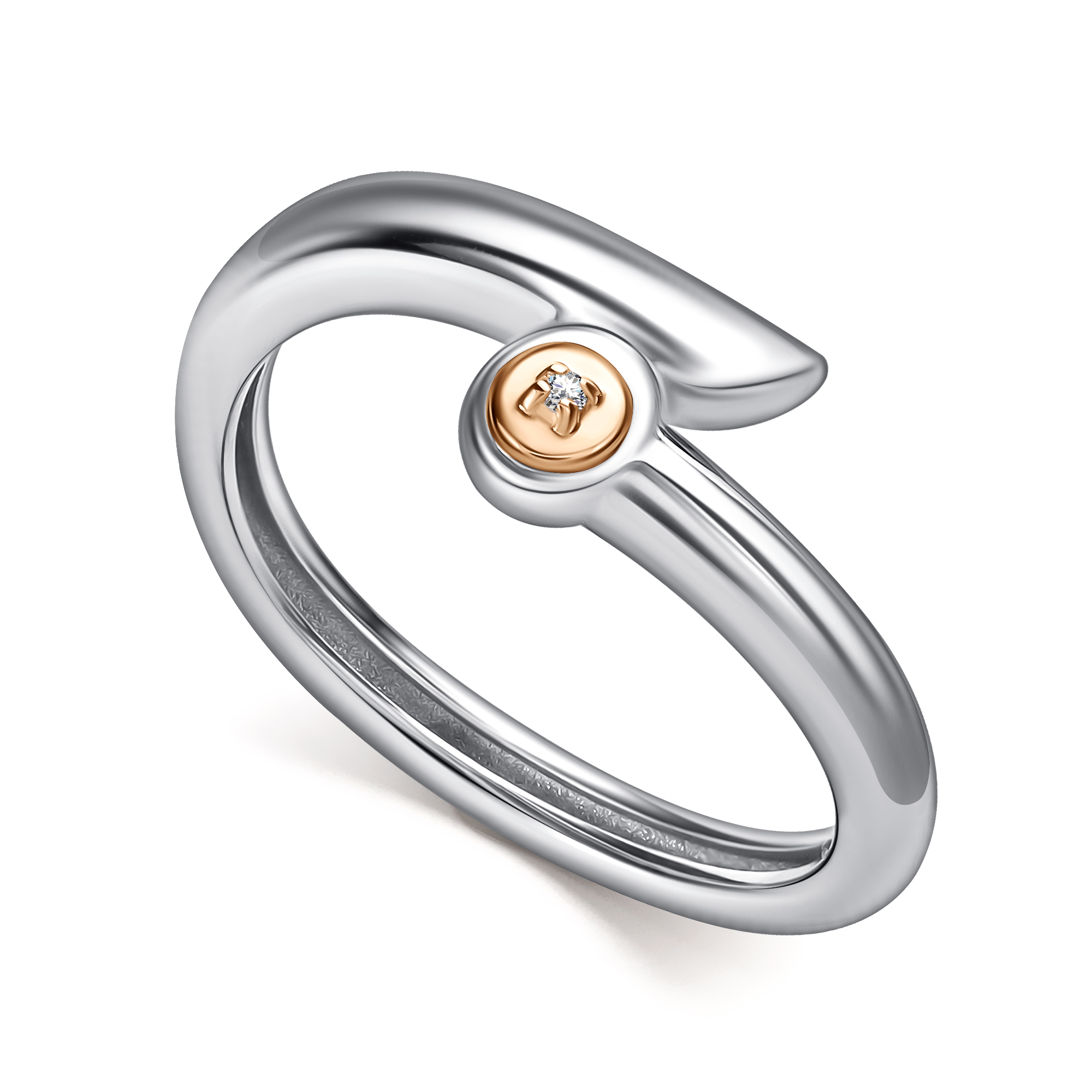 Кольцо из серебра с камнем Бриллиант, вставками золота фото, цены