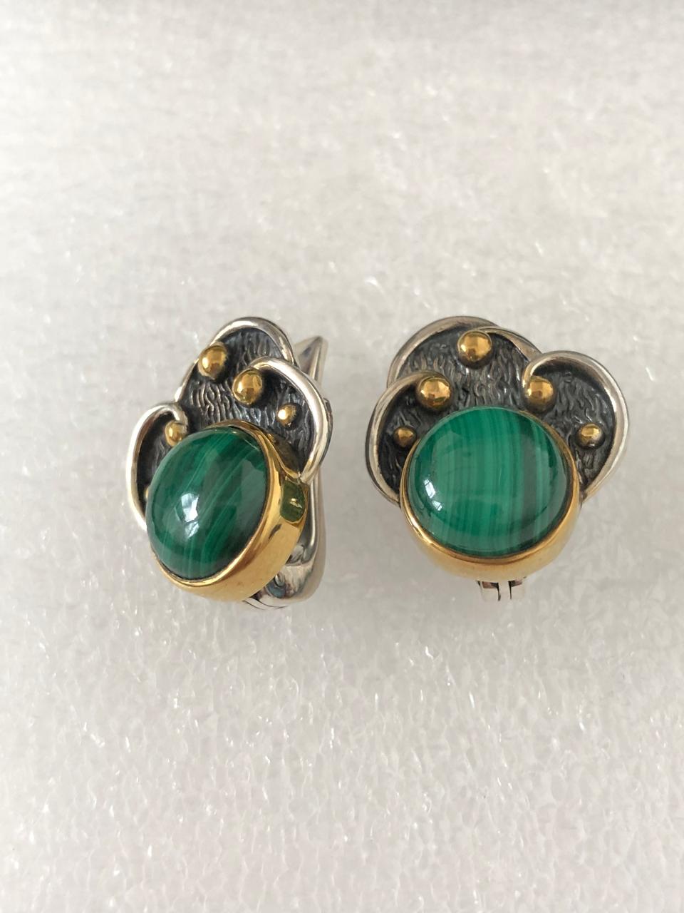 Серьги из серебра с камнем Малахит фото, цены