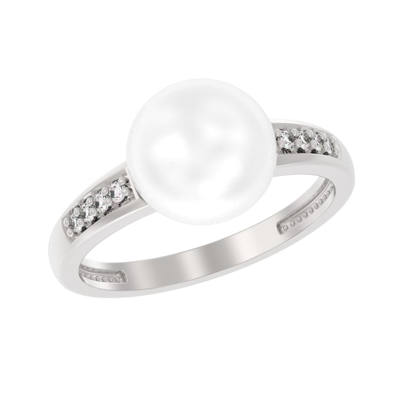 Кольцо из серебра с камнем Жемчуг, Фианит фото, цены