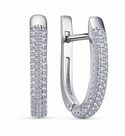 Серьги из серебра с камнем Фианит фото, цены