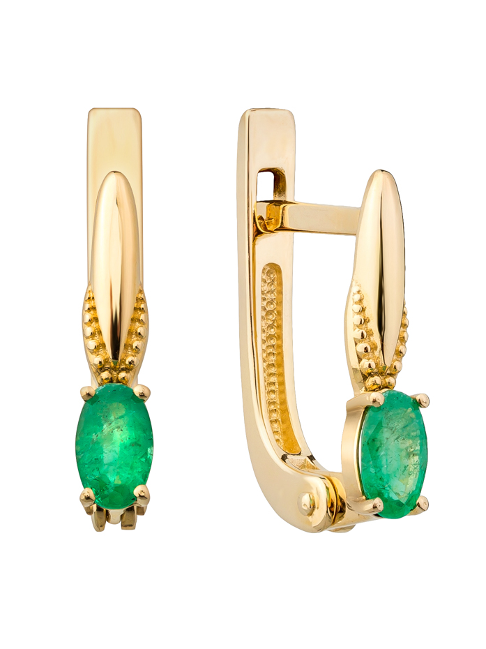 Серьги из золота с камнем Изумруд фото, цены