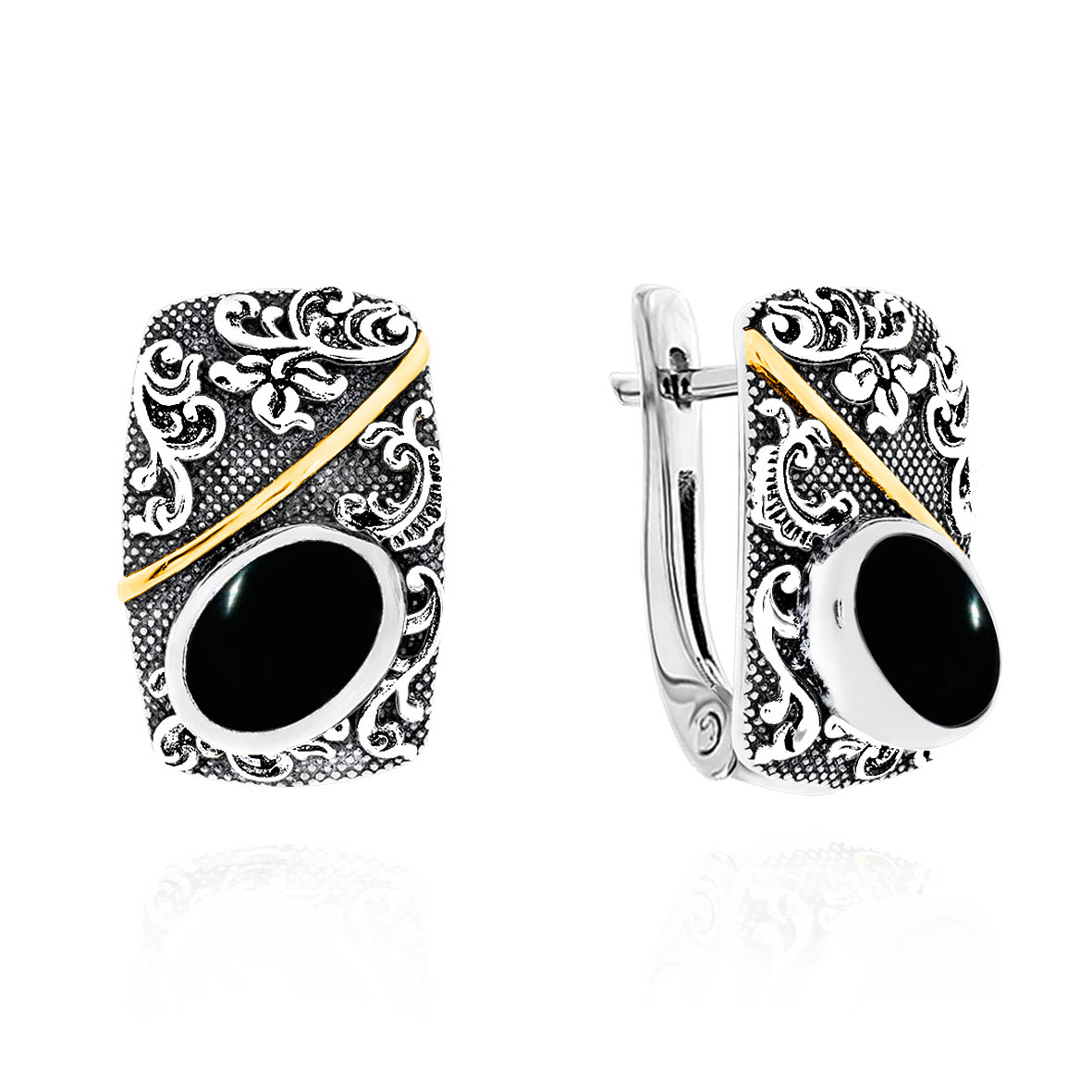 Серьги из серебра с камнем Обсидиан фото, цены