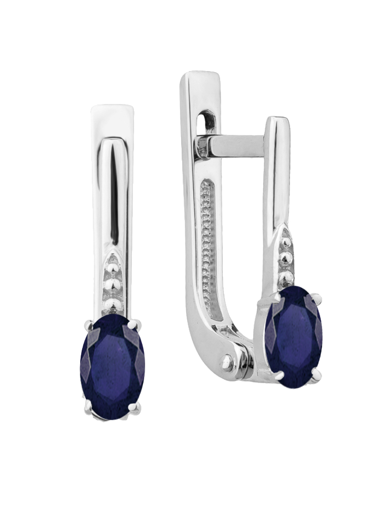 Серьги из белого золота с камнем Сапфир фото, цены
