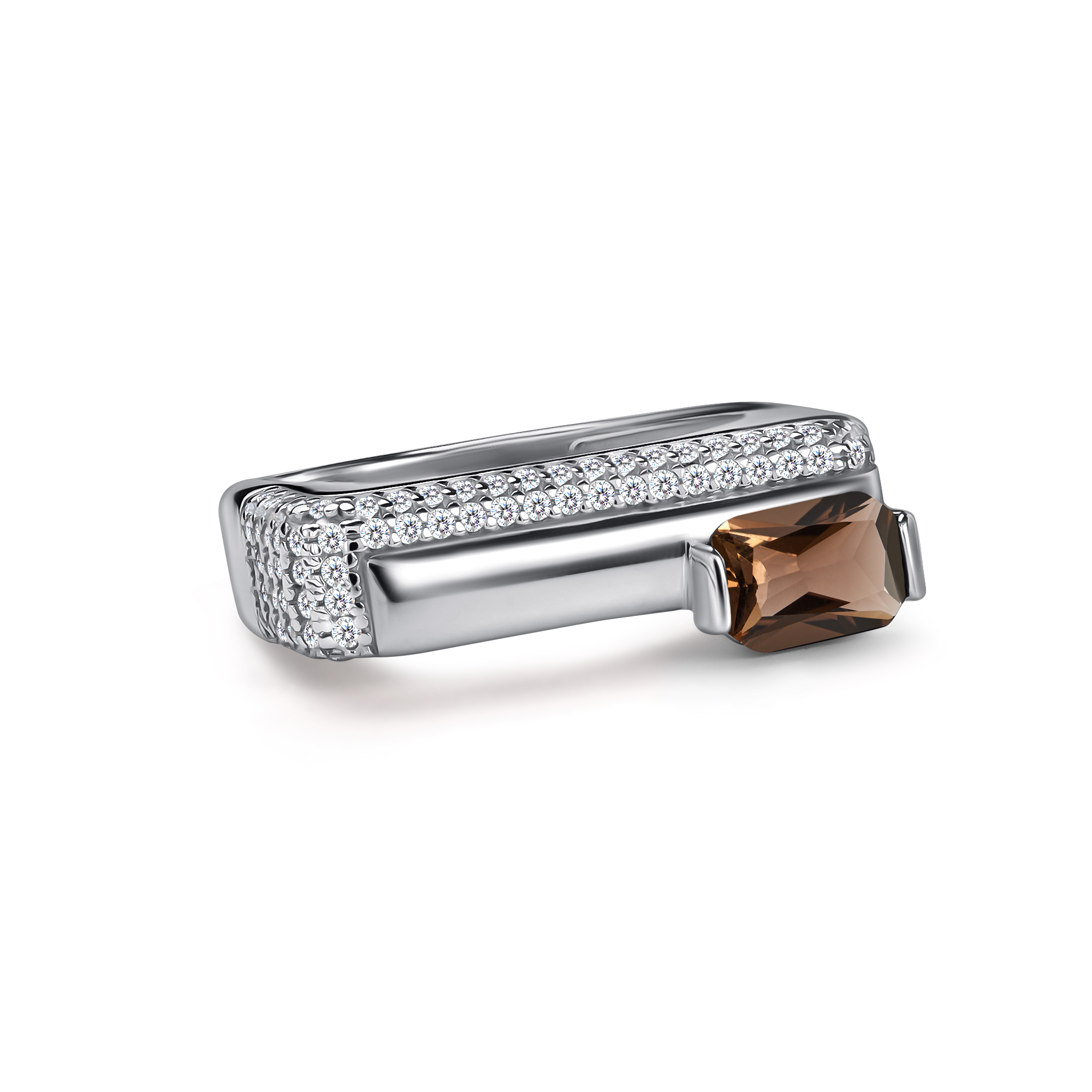 Кольцо из серебра с камнем Раухтопаз, Фианит фото, цены