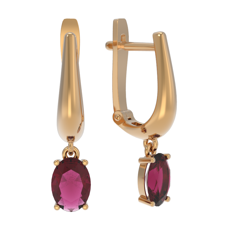Серьги из золота с камнем Рубин фото, цены