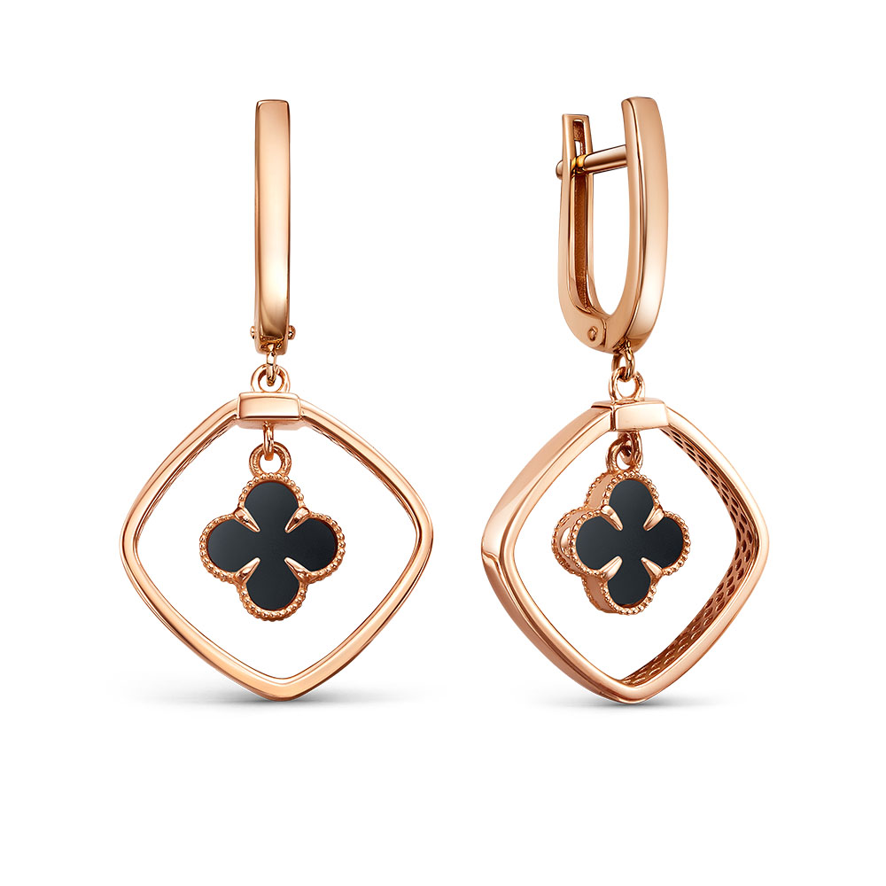 Серьги из золота с камнем Оникс фото, цены