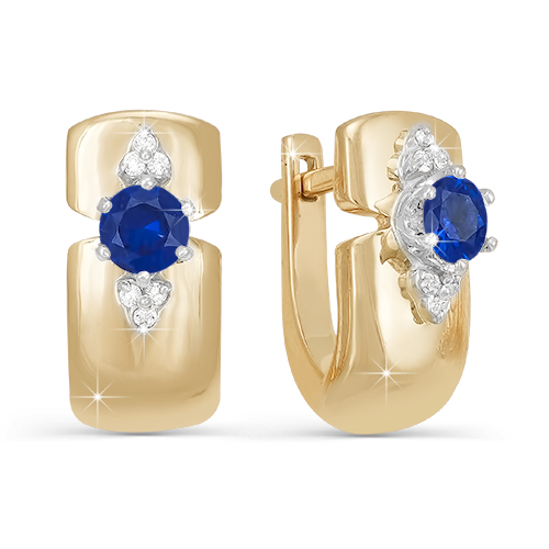 Серьги из золота с камнем Бриллиант, Сапфир фото, цены