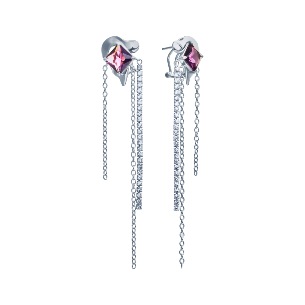 Серьги из серебра с камнем Циркон, Юв. стекло фото, цены