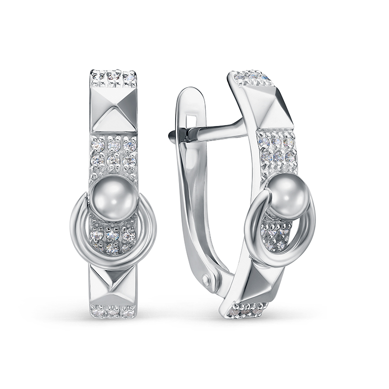 Серьги из серебра с камнем Фианит фото, цены