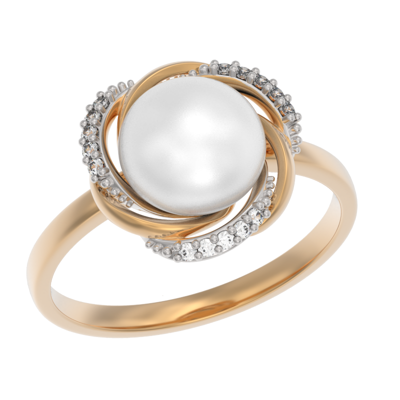 Кольцо из золота с камнем Жемчуг, Фианит фото, цены
