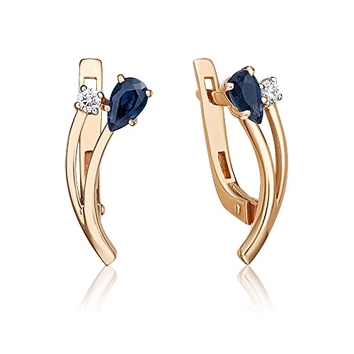 Серьги из золота с камнем Бриллиант, Сапфир фото, цены