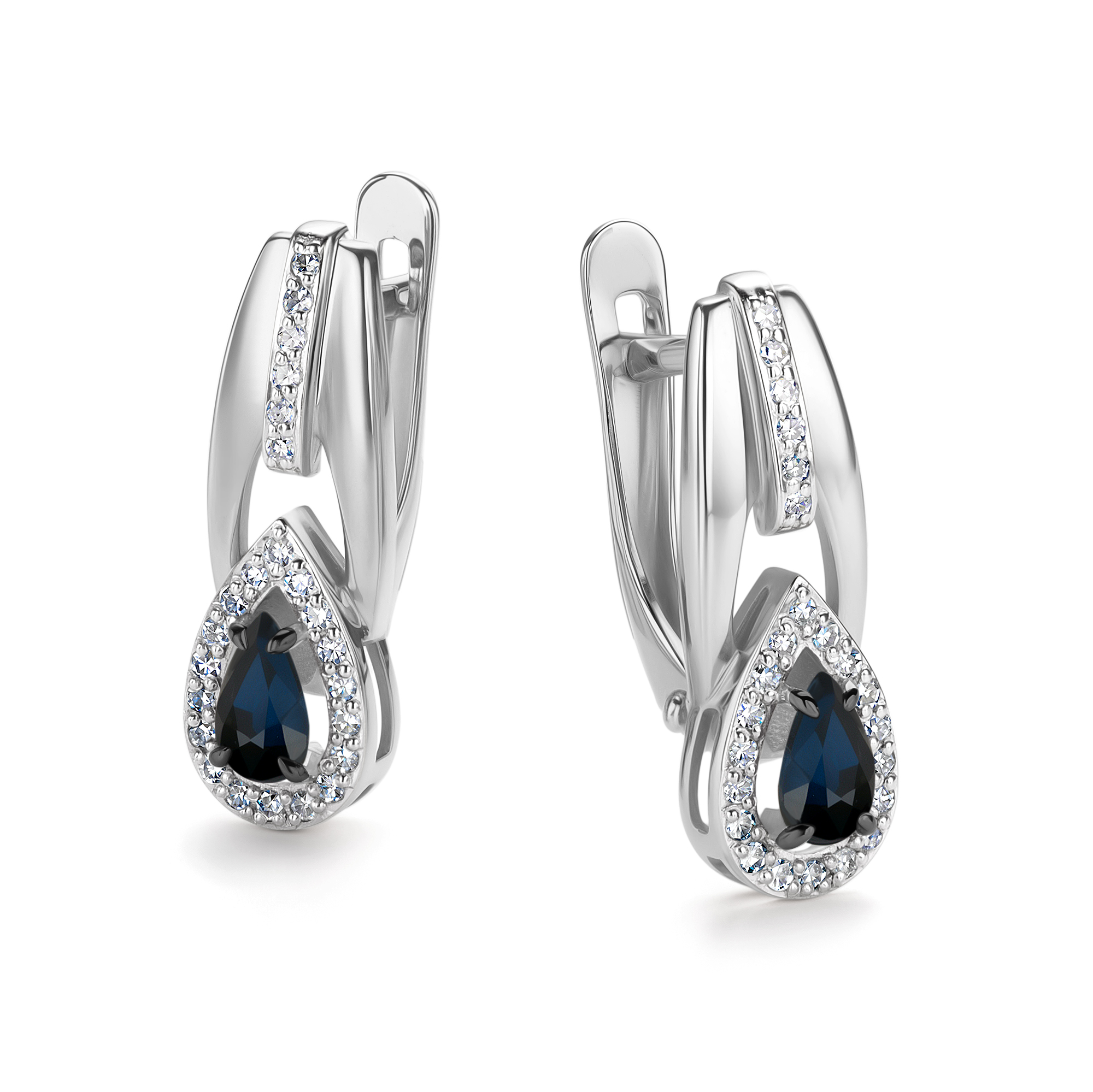 Серьги из золота с камнем Бриллиант, Сапфир фото, цены