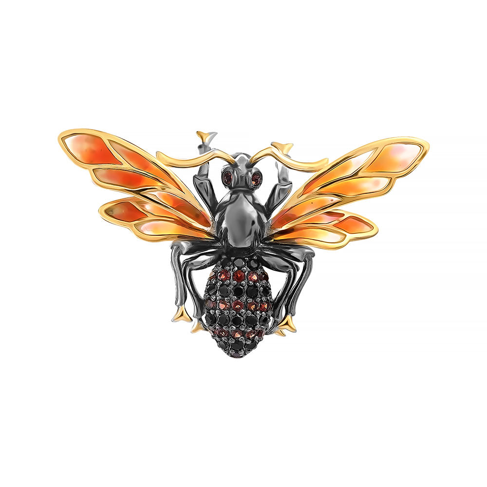 Брошь из серебра с камнем Гранат, вставками эмали, Шпинель фото, цены