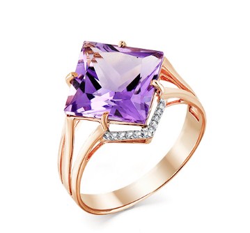 Кольцо из золота с камнем аметист, Фианит фото, цены