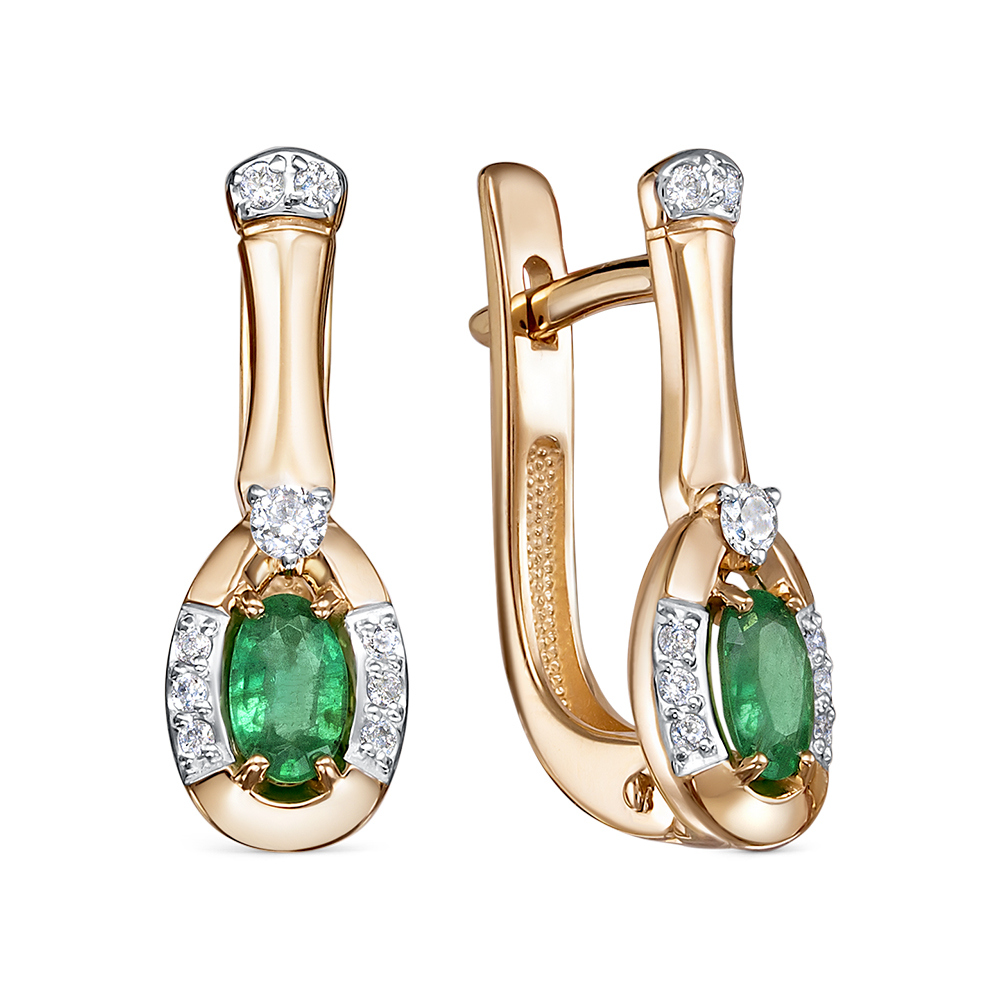 Серьги из золота с камнем Бриллиант, Изумруд фото, цены