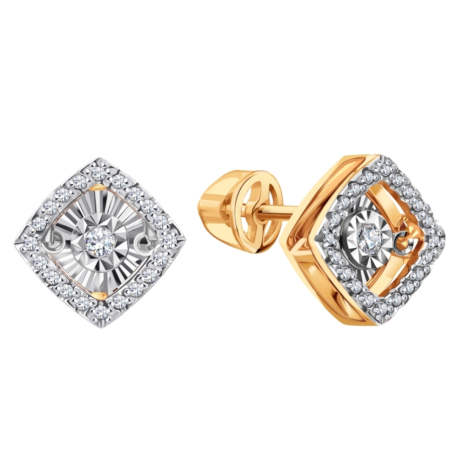 Пуссеты из золота с камнем Бриллиант,  фото, цены