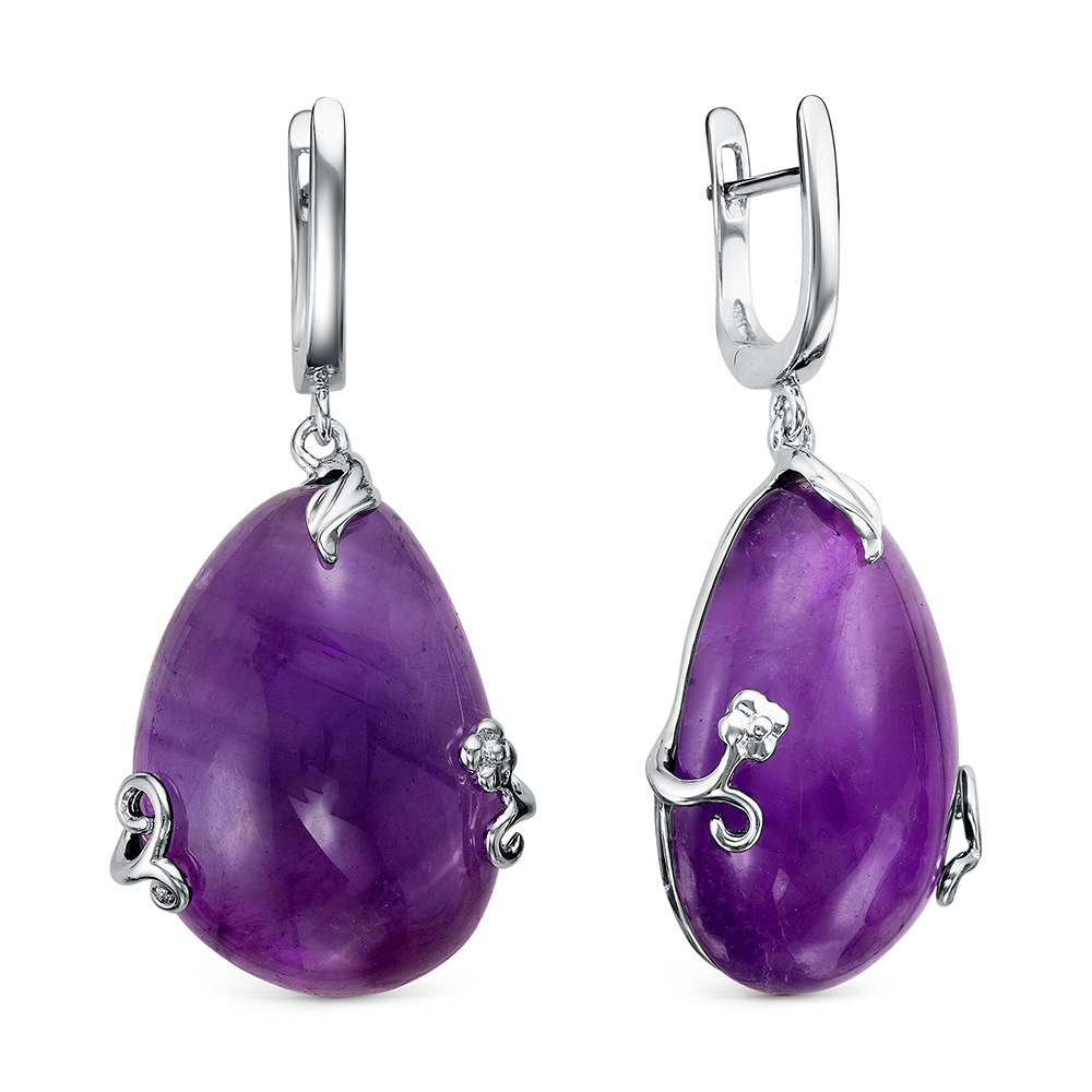 Серьги из серебра с камнем аметист фото, цены