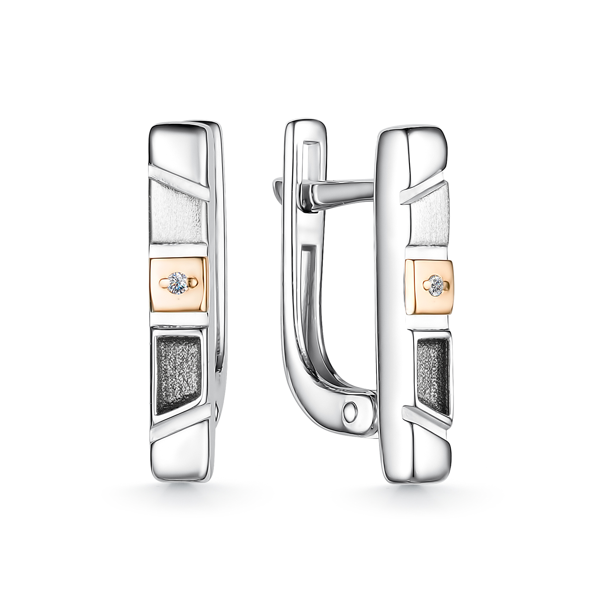 Серьги из серебра с камнем Бриллиант, вставками золота фото, цены