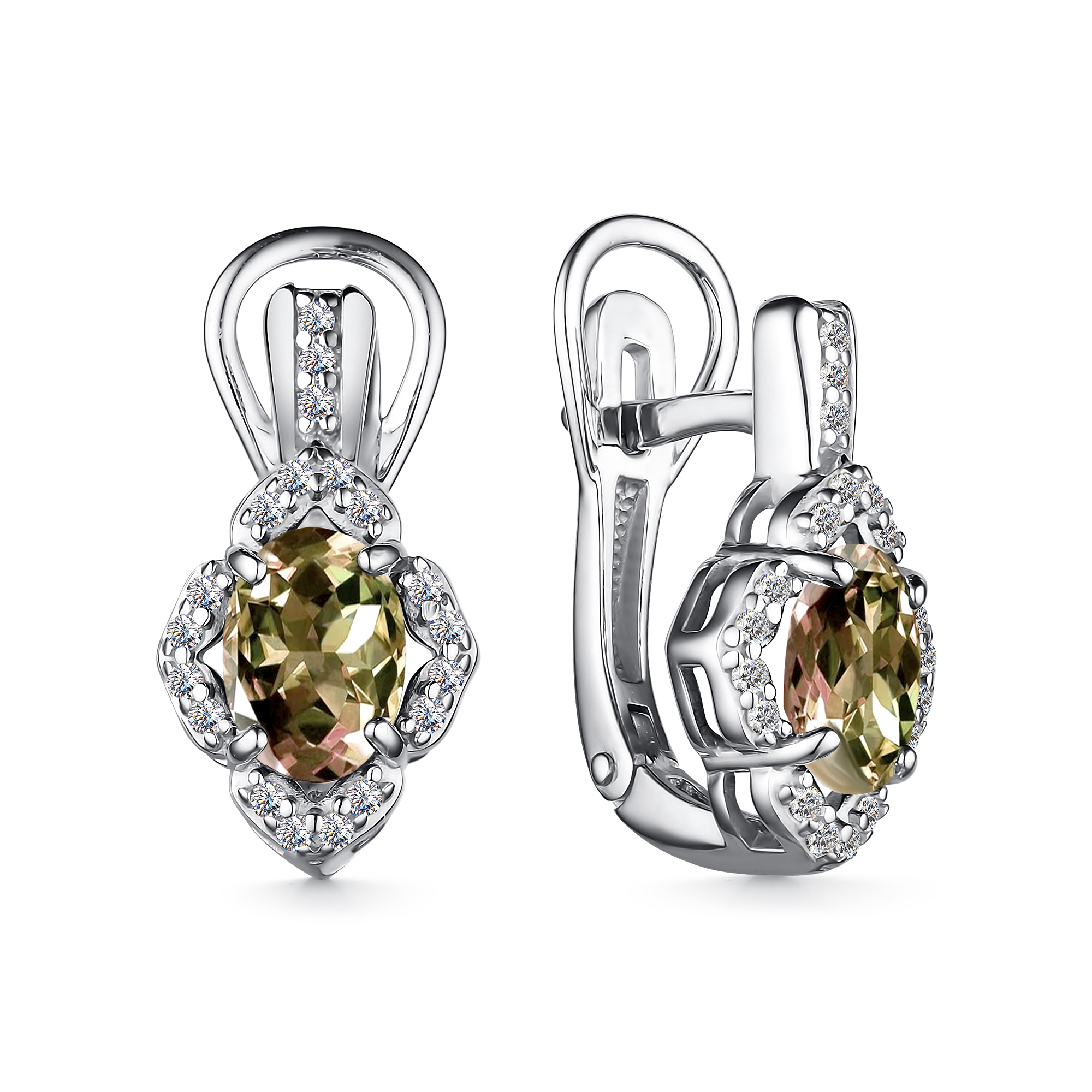 Серьги из серебра с камнем Фианит, Султанит и.в. фото, цены