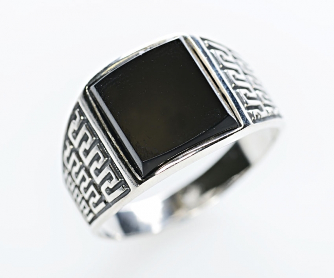 Печатка из серебра с камнем Обсидиан фото, цены