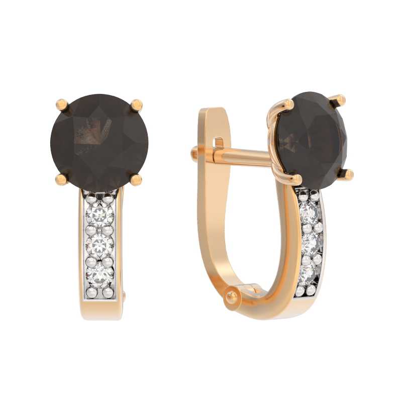 Серьги из золота с камнем Раухтопаз, Фианит фото, цены