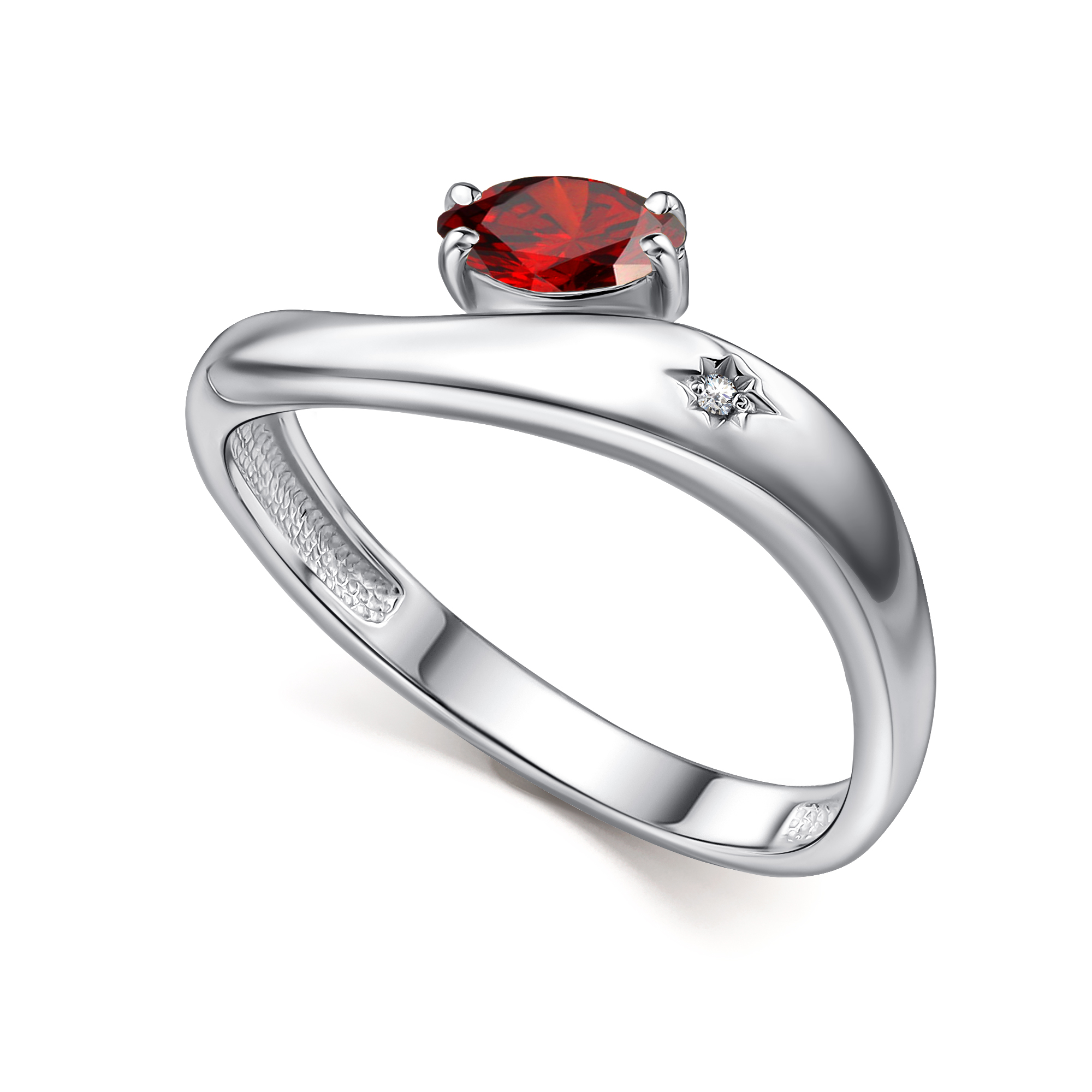 Кольцо из серебра с камнем Гранат, Бриллиант фото, цены