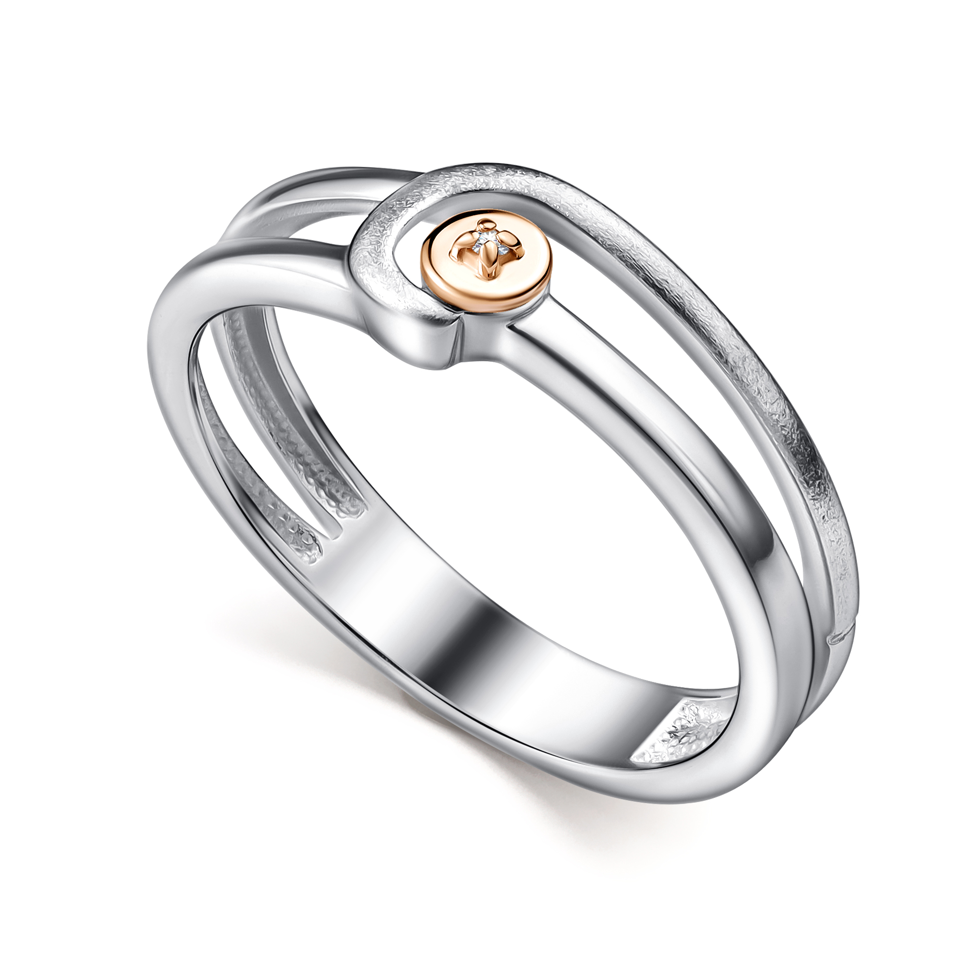 Кольцо из серебра с камнем Бриллиант, вставками золота фото, цены