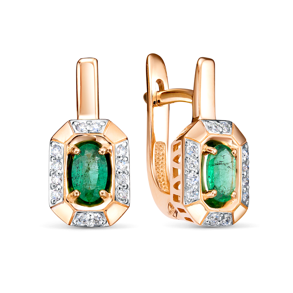 Серьги из золота с камнем Бриллиант, Изумруд фото, цены