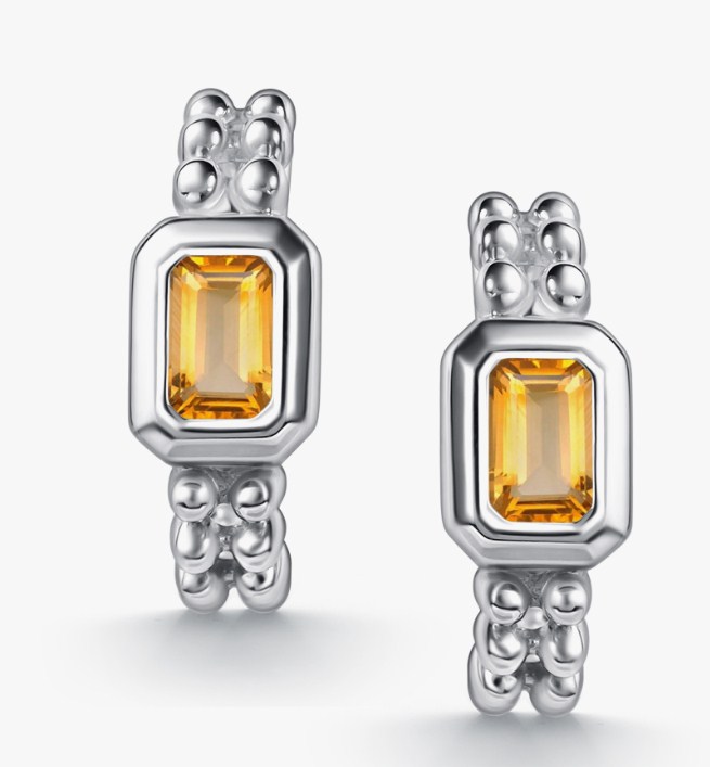 Серьги из серебра с камнем Цитрин фото, цены