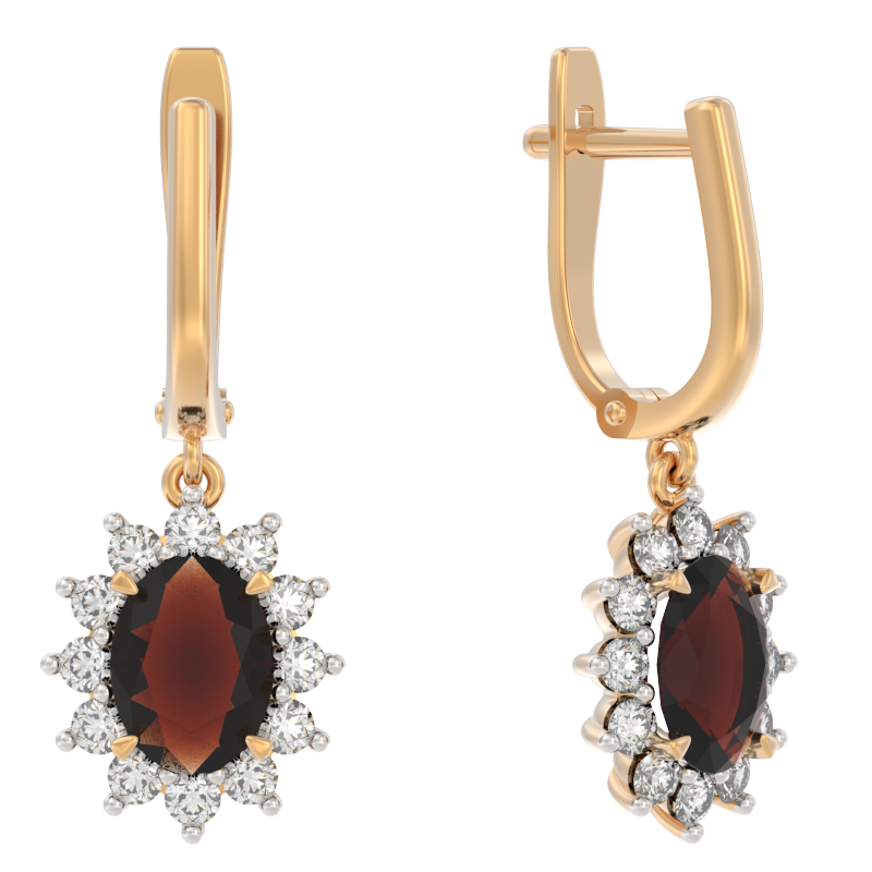 Серьги из золота с камнем Гранат, Фианит фото, цены