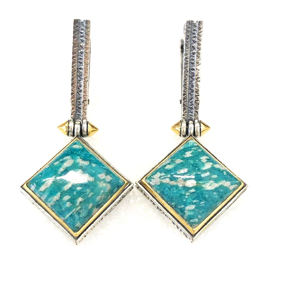 Серьги из серебра с камнем амазонит фото, цены