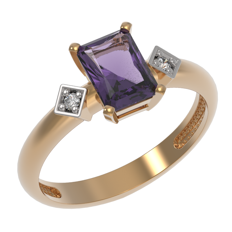 Кольцо из золота с камнем аметист, Фианит фото, цены