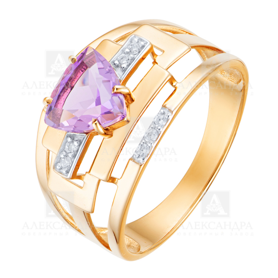 Кольцо из золота с камнем аметист, Фианит фото, цены