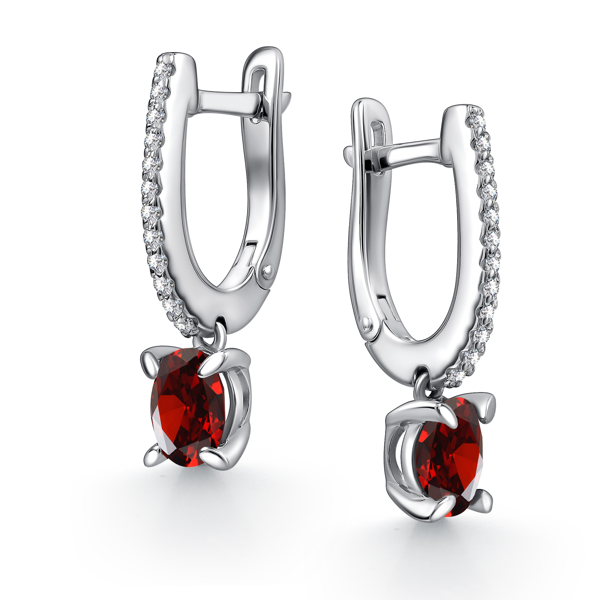 Серьги из серебра с камнем Гранат, Фианит фото, цены