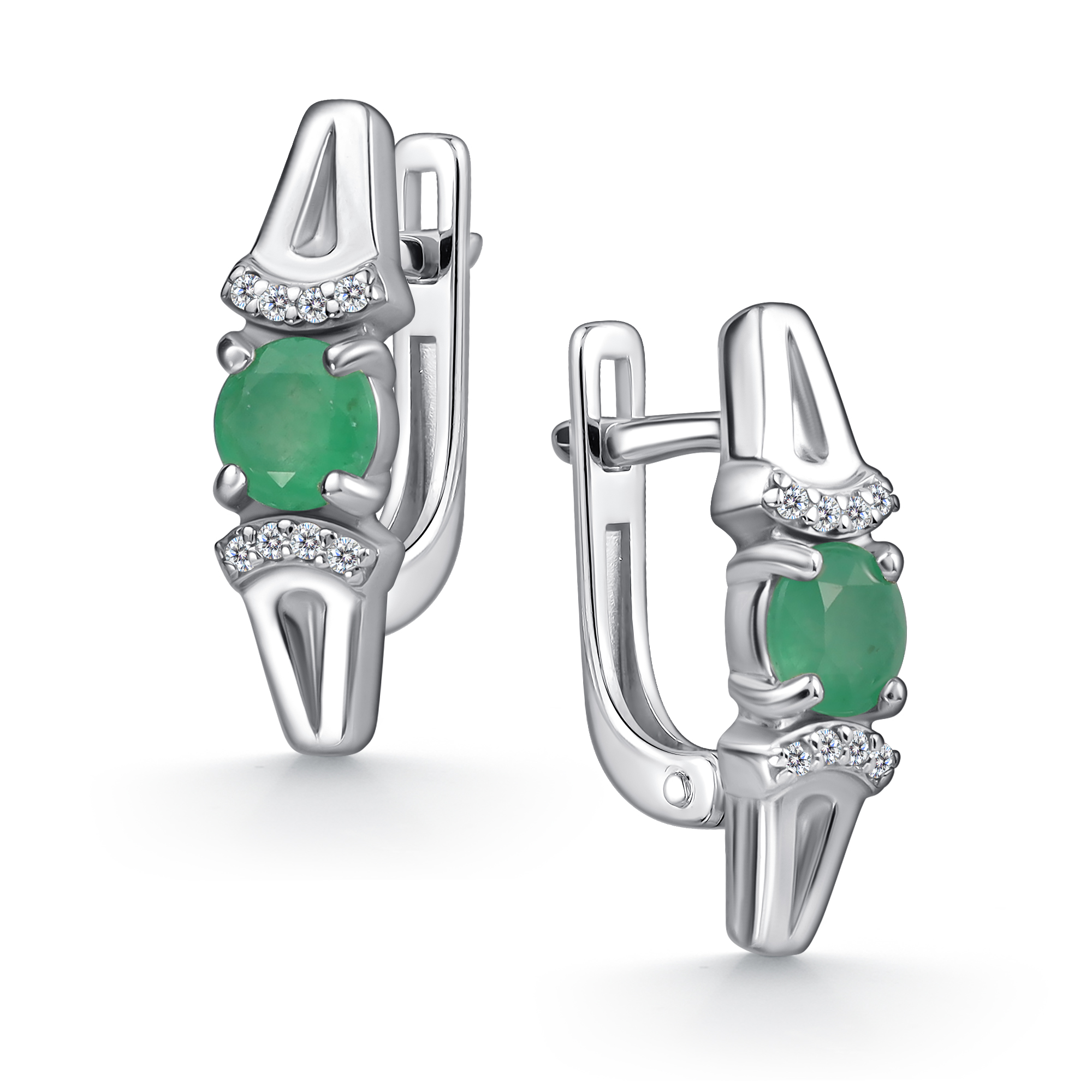 Серьги из серебра с камнем Фианит, Изумруд фото, цены