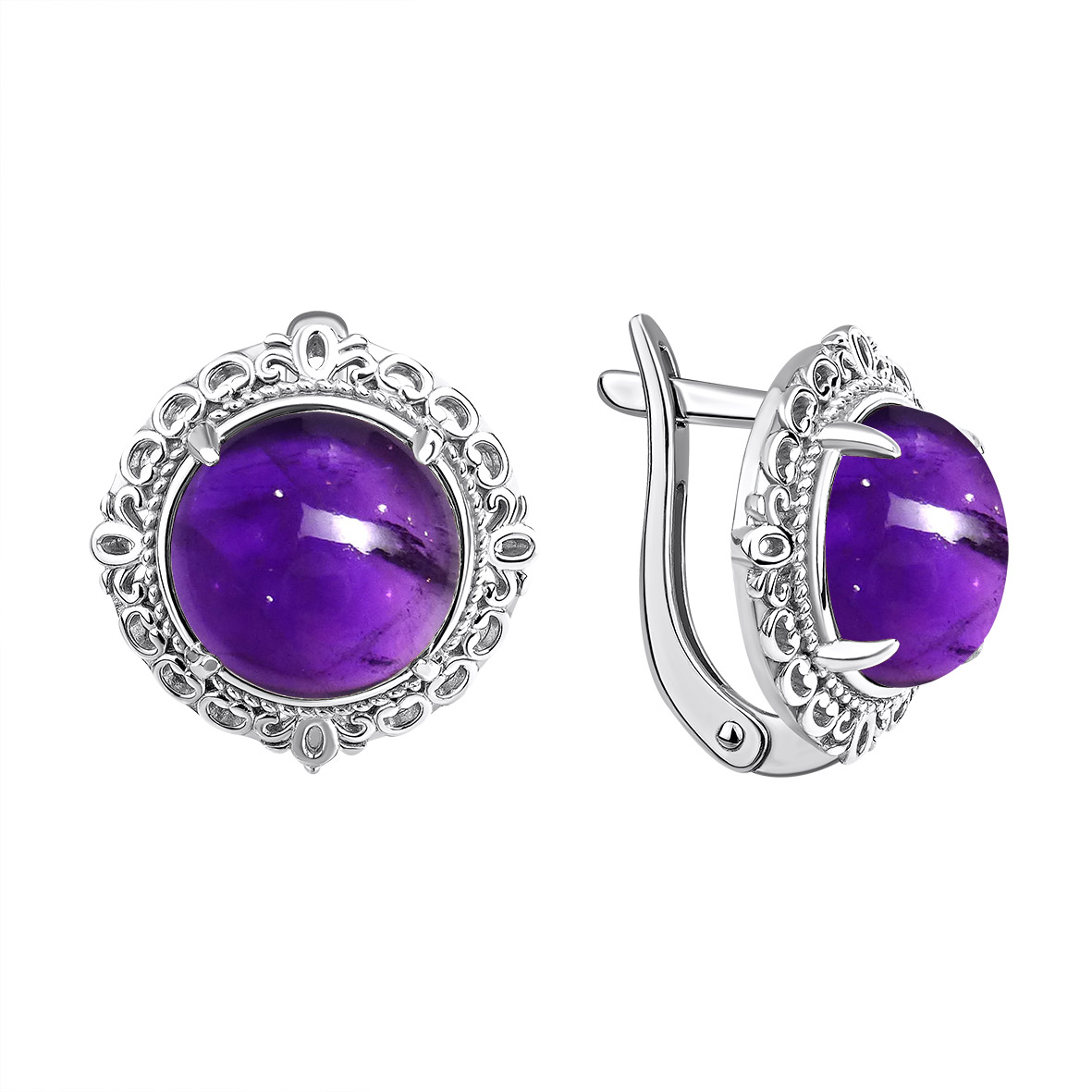 Серьги из серебра с камнем аметист фото, цены