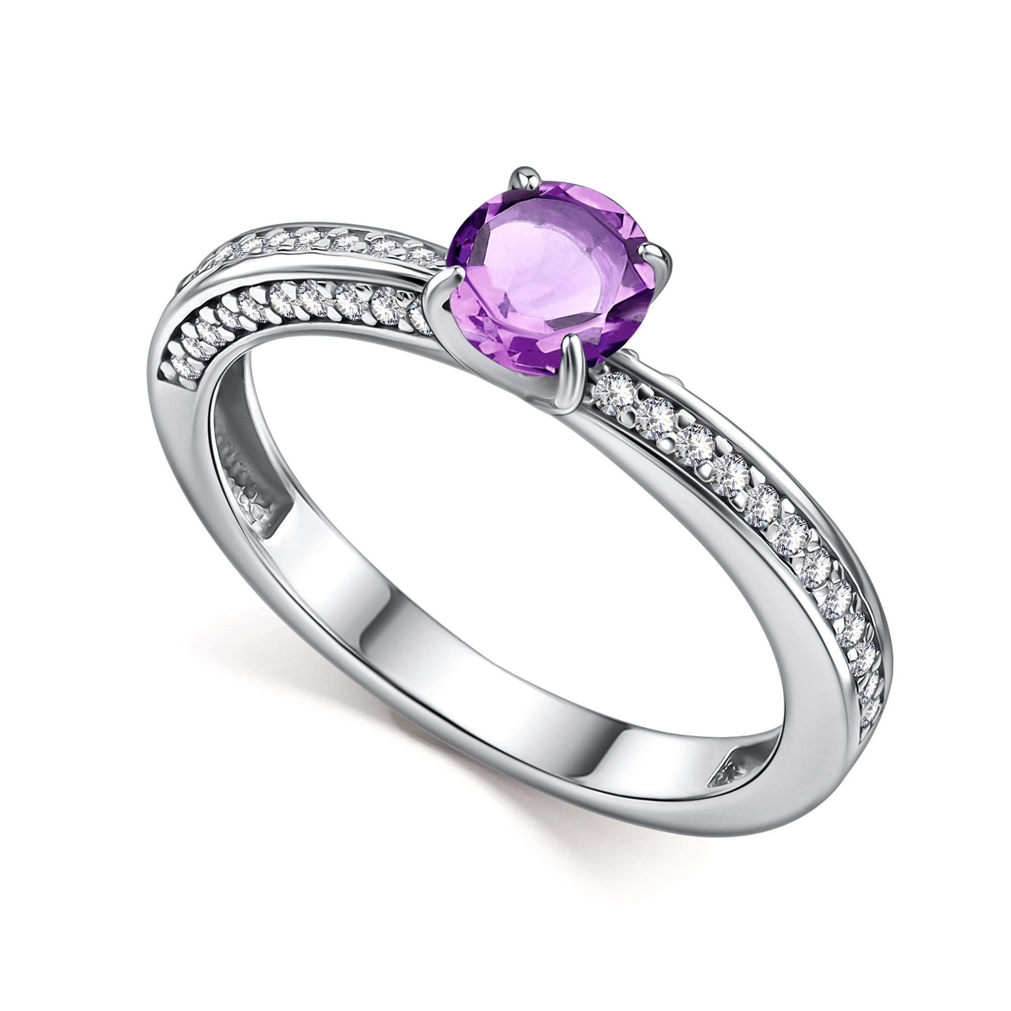 Кольцо из серебра с камнем аметист, Фианит фото, цены
