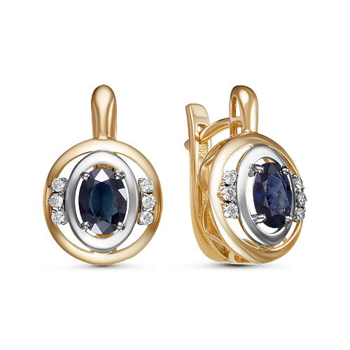 Серьги из золота с камнем Бриллиант, Сапфир фото, цены