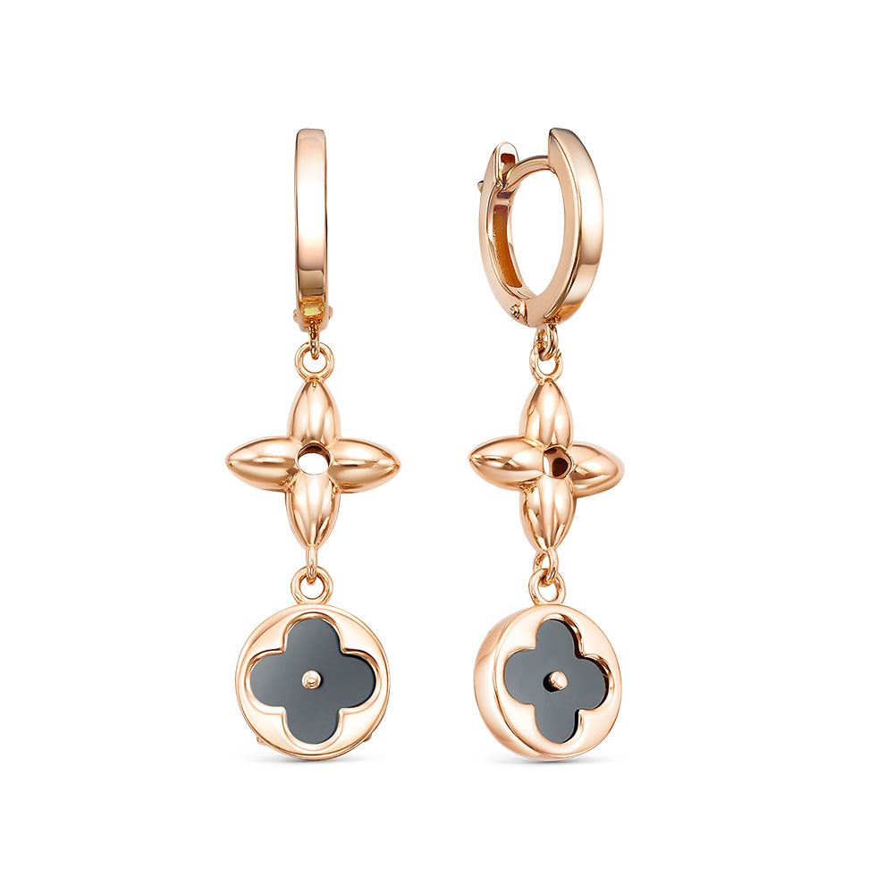 Серьги из золота с камнем Оникс фото, цены