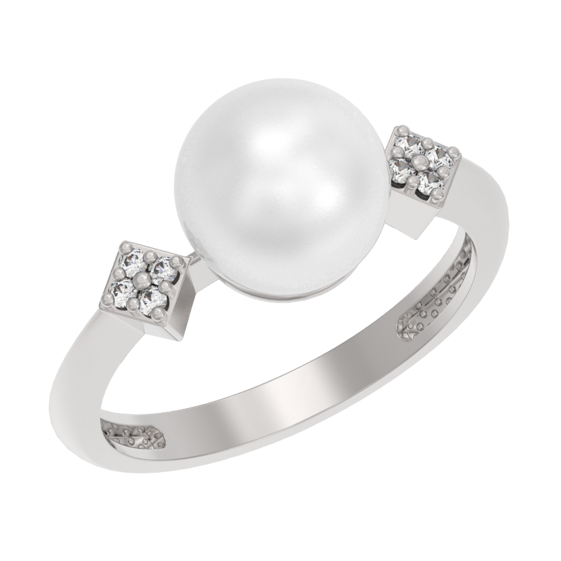 Кольцо из серебра с камнем Жемчуг, Фианит фото, цены